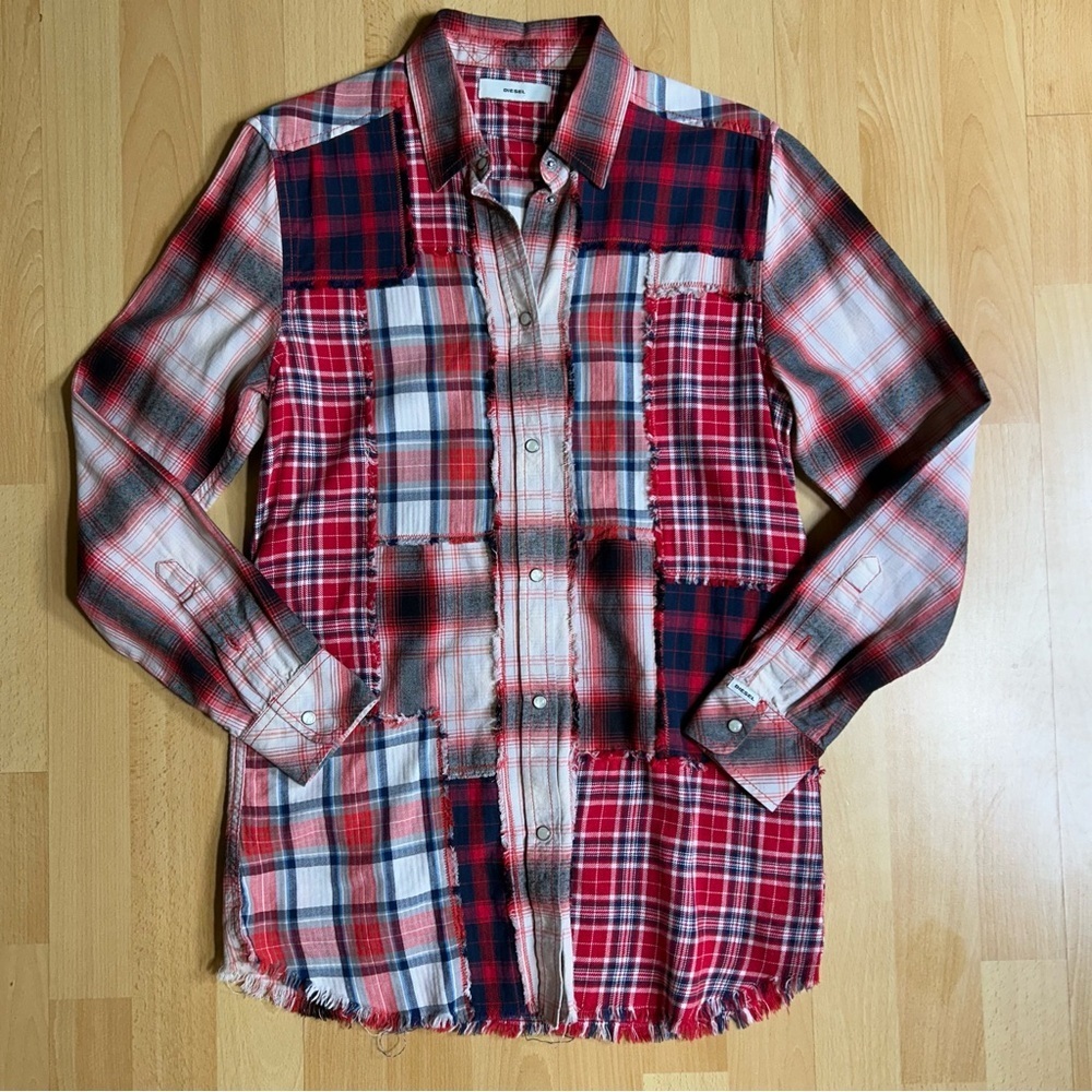 Diesel Patchwork Plaid Pearl Snap Shirt Western Workwear